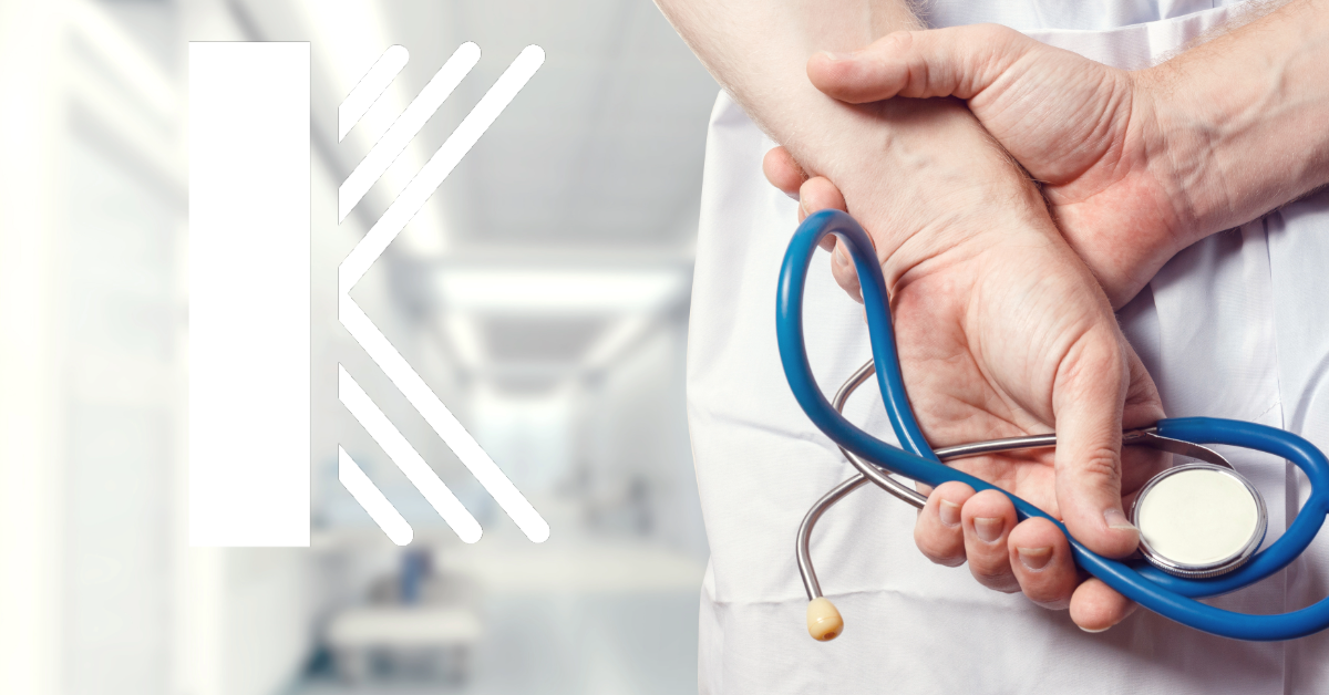 medical professional worker holding stethoscope with kastner insurance logo prominently displayed